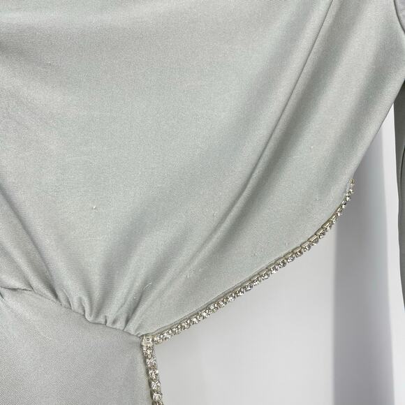 Khanum's | NWT One Shoulder Sash Mini Dress in Silver Party Rhinestone Trim XS - Picture 8 of 16